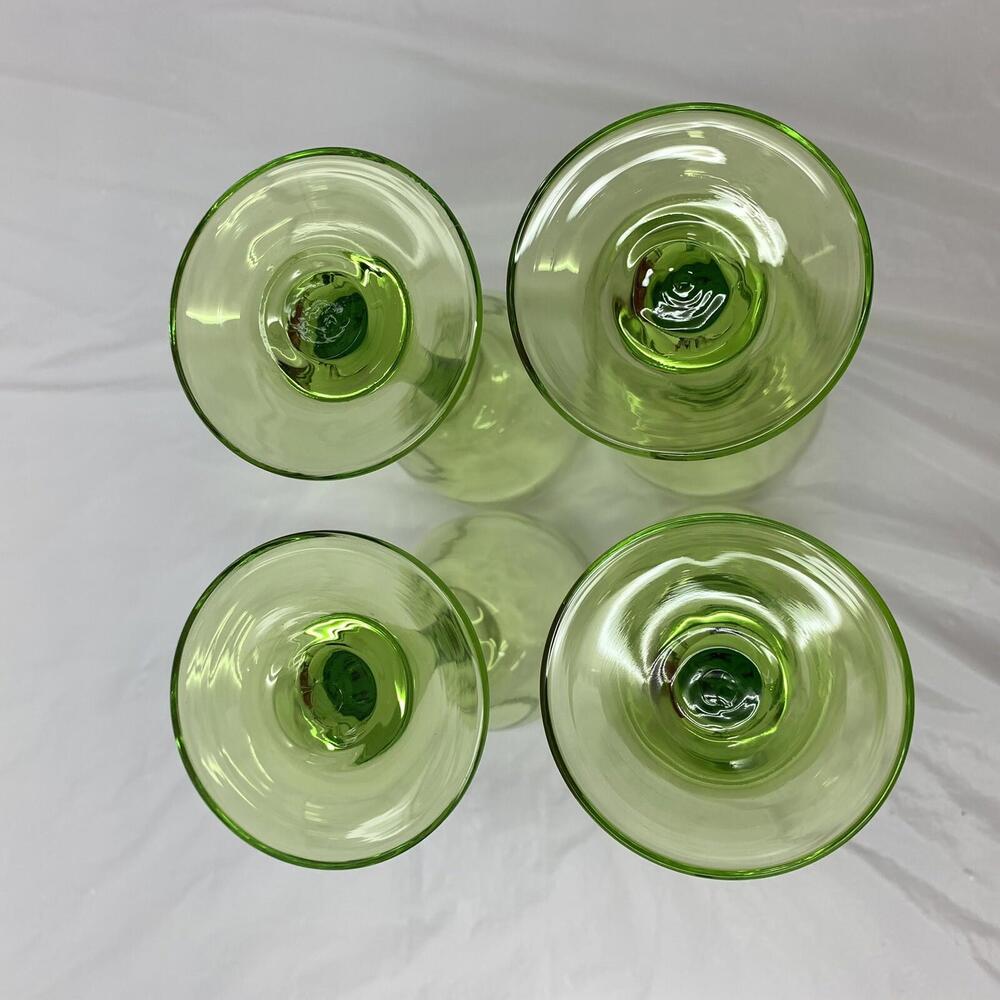 Hand Blown Green Iridescent Wine Glass Goblet Set of 4 - Picture 8 of 9